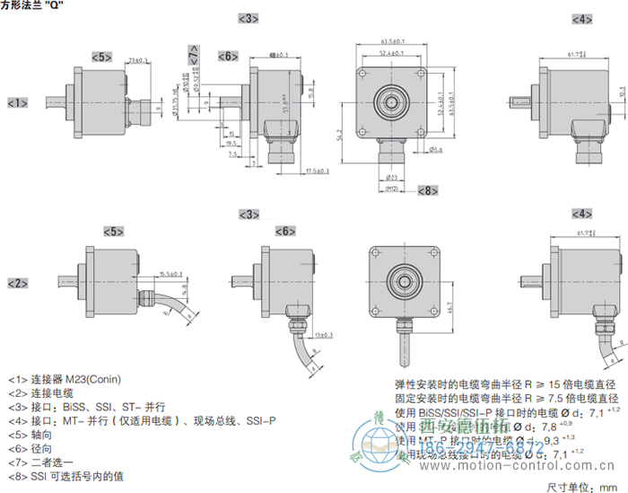 AC58-并口光電絕對值通用編碼器外形及安裝尺寸(方形法蘭Q) - 西安德伍拓自動化傳動系統有限公司