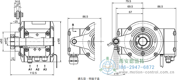 HMG10-T - EtherCAT絕對值重載編碼器外形及安裝尺寸(通孔型) - 西安德伍拓自動化傳動系統有限公司