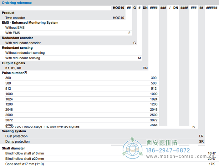 HOG10增量重載編碼器訂貨選型參考(雙編碼器含兩路電氣獨立的系統) - 西安德伍拓自動化傳動系統有限公司