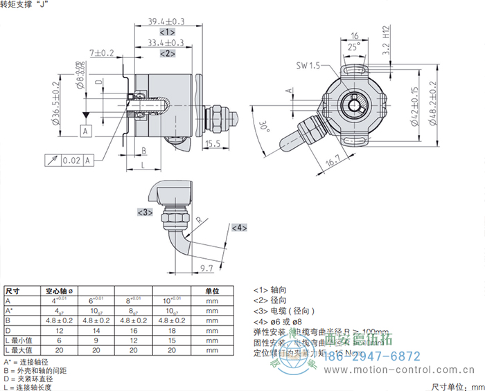 RI36-H空心軸光電增量通用編碼器外形及安裝尺寸(轉矩支撐J) - 西安德伍拓自動化傳動系統有限公司